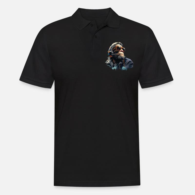 Gamer Chimp mit Headset - Männer Poloshirt - Schwarz