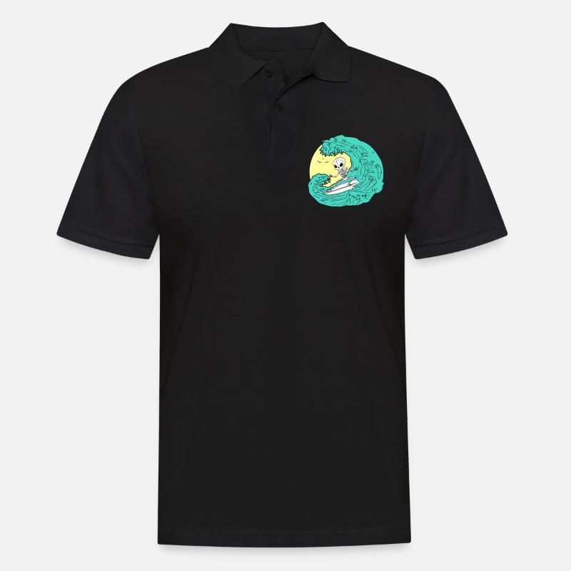 Skeleton surfing on Wave - Männer Poloshirt - Schwarz