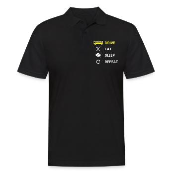 Bus - Drive bus, Eat, Sleep, Repeat, yellow - Men's Polo Shirt - black - Front - Kai (181cm)