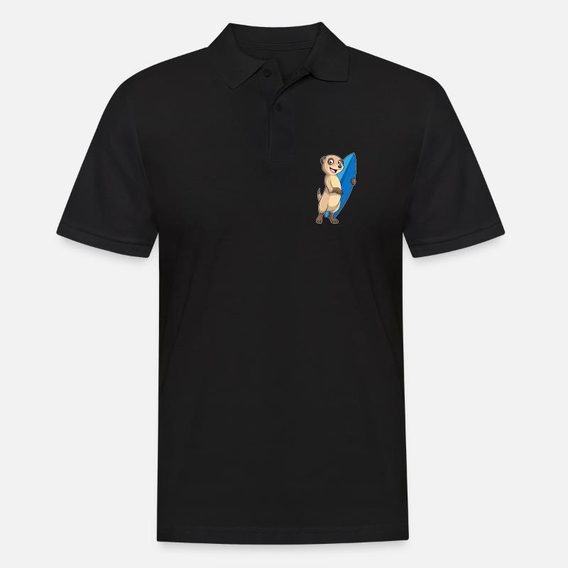 Erdmännchen als Surfer mit Surfbrett - Männer Poloshirt - Schwarz