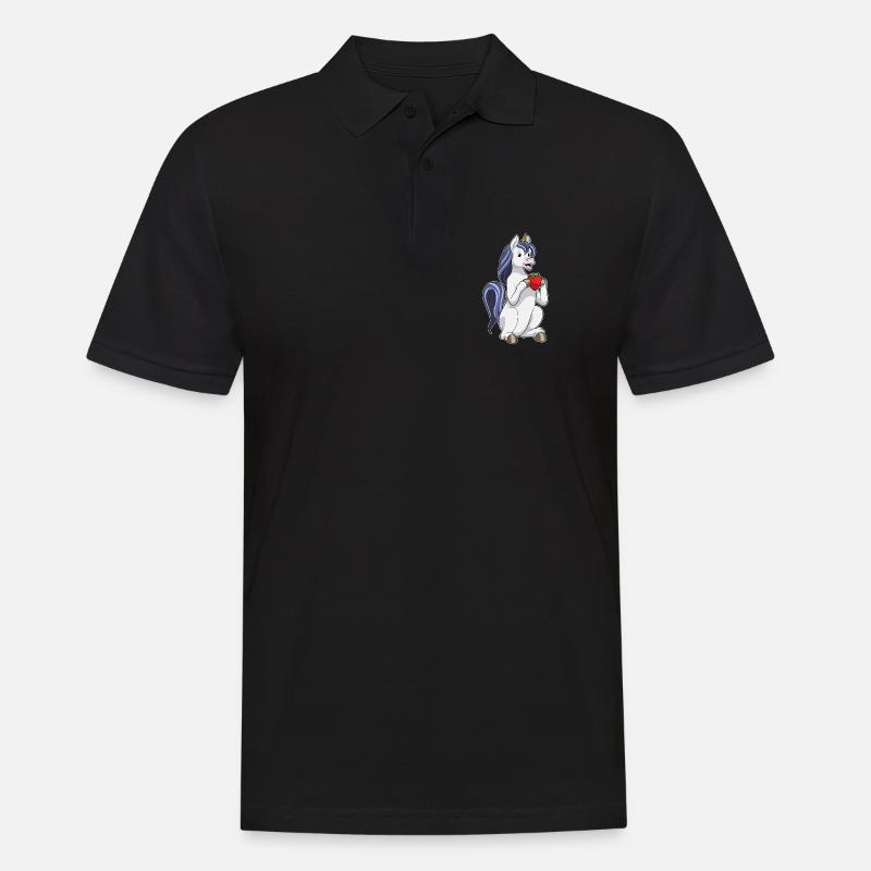 Einhorn Erdbeere - Männer Poloshirt - Schwarz
