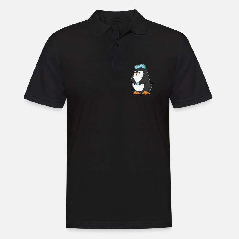 Pinguin Kamera - Männer Poloshirt - Schwarz