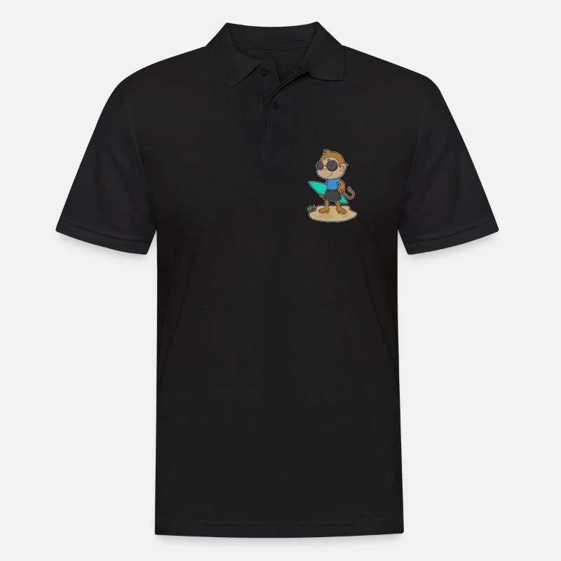 Affe Surfer Surfbrett - Männer Poloshirt - Schwarz