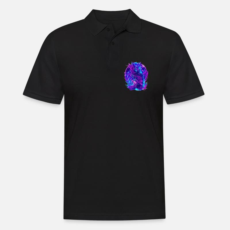 Abstrakte Eulen Neon Synthwave Kunst - Männer Poloshirt - Schwarz