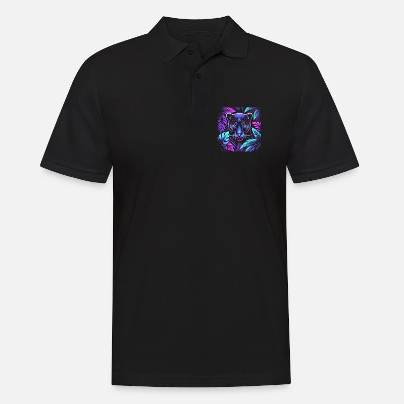 Lebendiger Panther mit tropischen Blättern Design - Männer Poloshirt - Schwarz