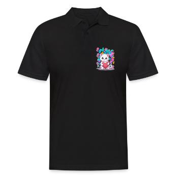 Chat Printemps Fleurs Coeur Enfants Bébé Chaton - Polo Homme - noir - Devant - Kai (181cm)