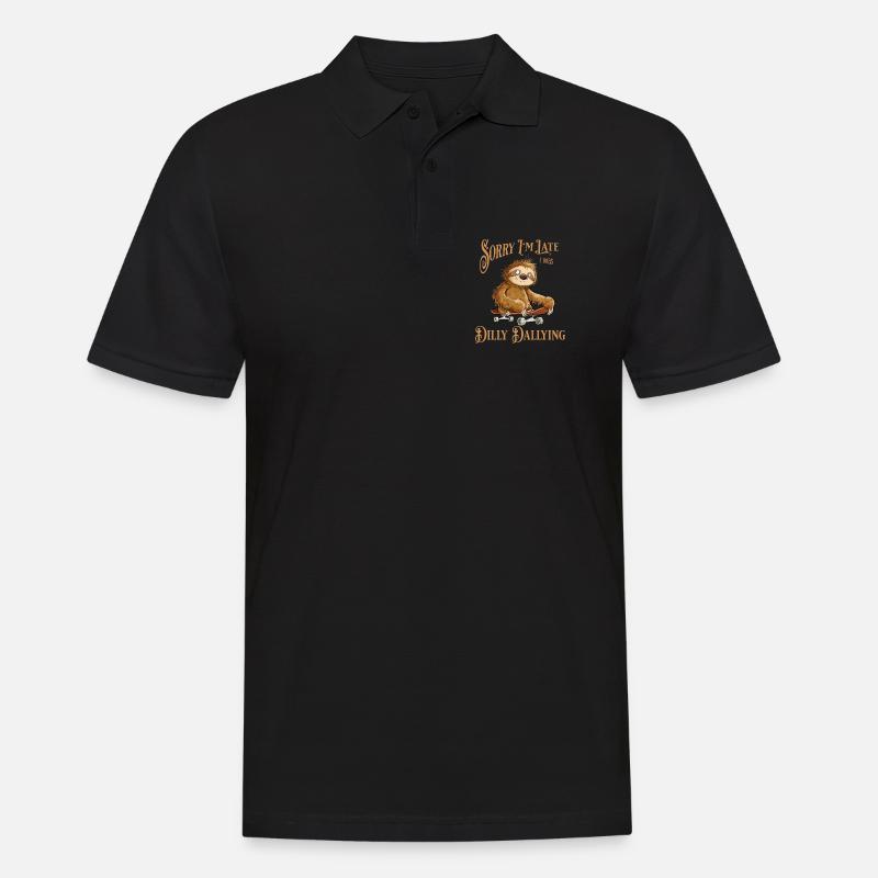 Faultier Mit Skateboard Dilly Dallying - Männer Poloshirt - Schwarz