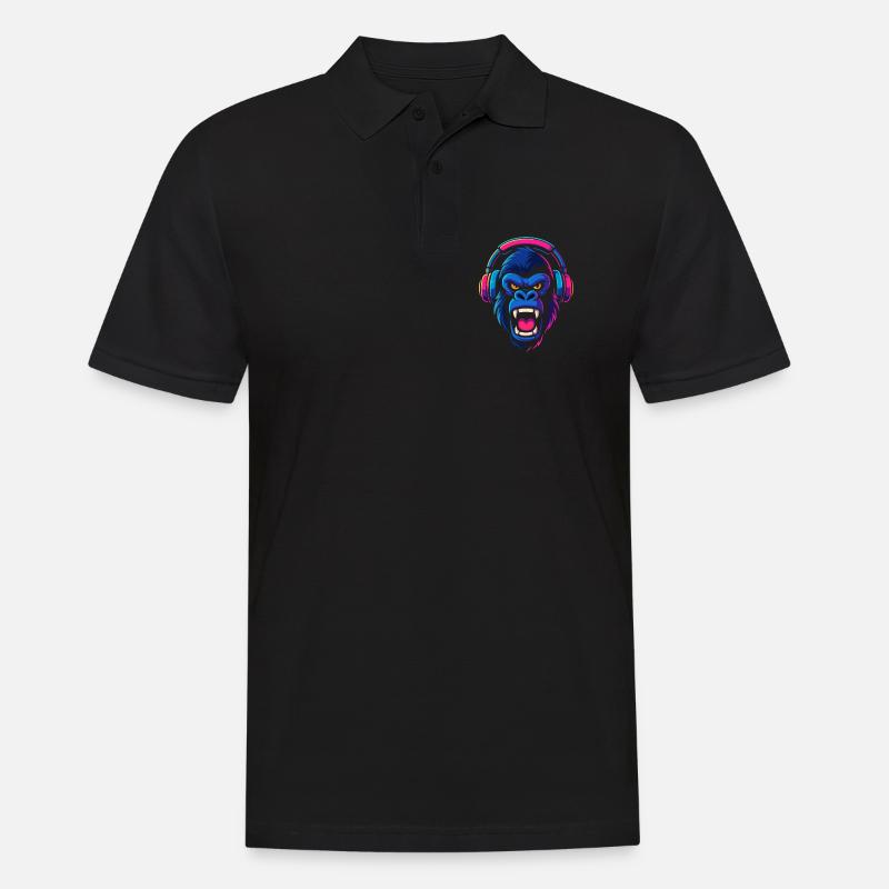 Neon Gorilla mit Kopfhörern - Männer Poloshirt - Schwarz