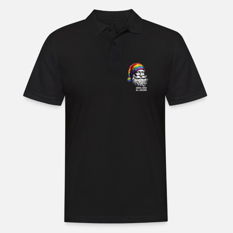 Lebendiger Weihnachtsmann mit Regenbogenhut - Männer Poloshirt - Schwarz
