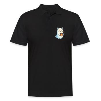 Kaffeegeist Katze mit Becher - Männer Poloshirt - Schwarz - Vorne - Kai (181cm)