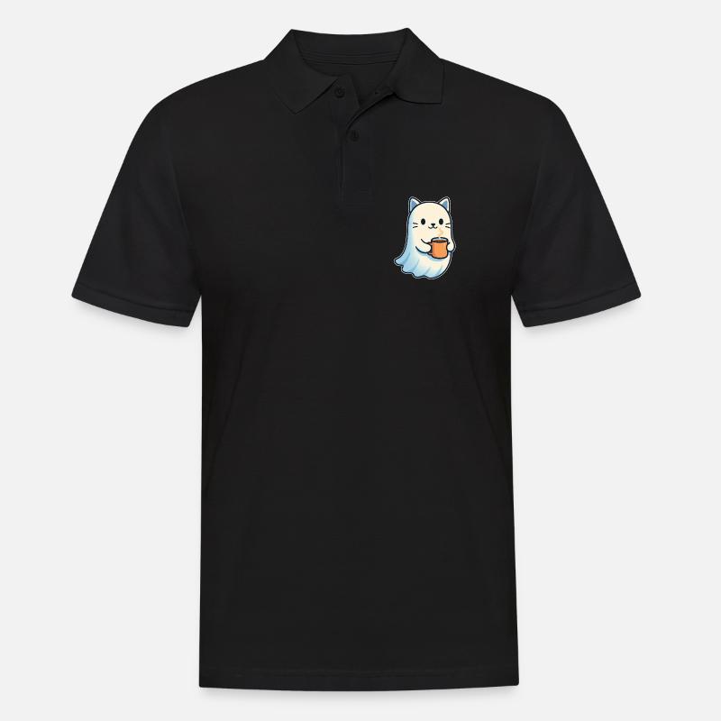 Kaffeegeist Katze mit Becher - Männer Poloshirt - Schwarz