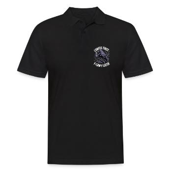 Kaffee zuerst: Krähe mit Becher - Männer Poloshirt - Schwarz - Vorne - Kai (181cm)