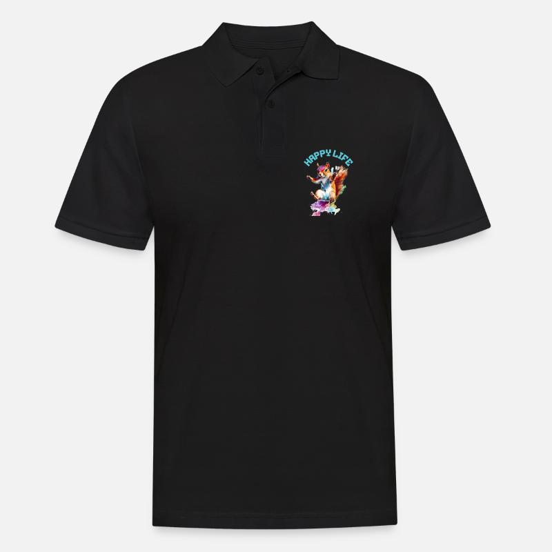 Happy Life Eichhörnchen Design - Männer Poloshirt - Schwarz