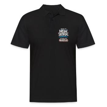 New York Hustle – Graffiti Streetwear Style - Männer Poloshirt - Schwarz - Vorne - Kai (181cm)