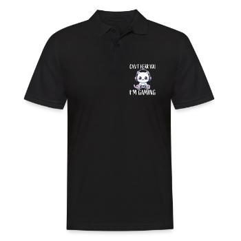 Chat gamer avec un casque - Polo Homme - noir - Devant - Kai (181cm)