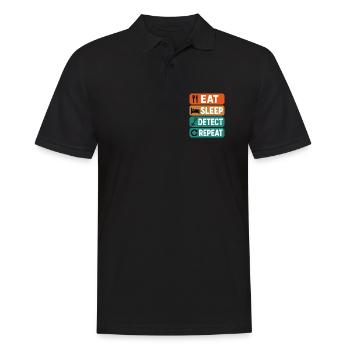 Essen, schlafen, erkennen, wiederholen, Metallerkennung Spaß - Männer Poloshirt - Schwarz - Vorne - Kai (181cm)