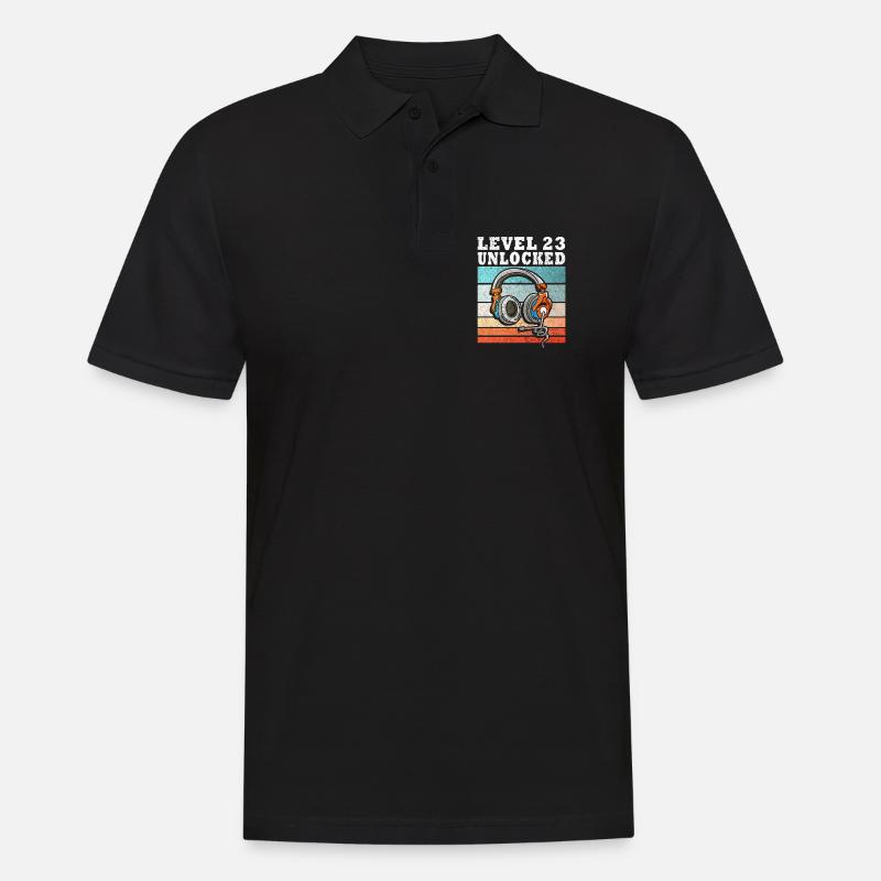 Level 23 Unlocked mit Kopfhörern - Männer Poloshirt - Schwarz