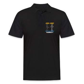 Fitness JUNGE JUNGE DU HASTDOCH TRAINIERT LUSTIG - Männer Poloshirt - Schwarz - Vorne - Kai (181cm)