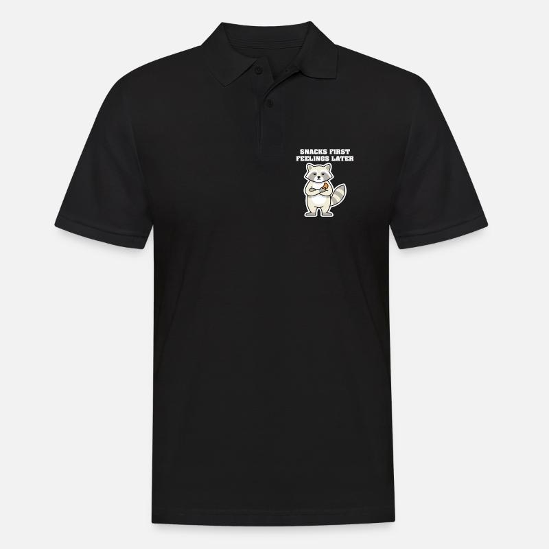 SNACKS FIRST FEELINGS LATER Waschbär - Männer Poloshirt - Schwarz