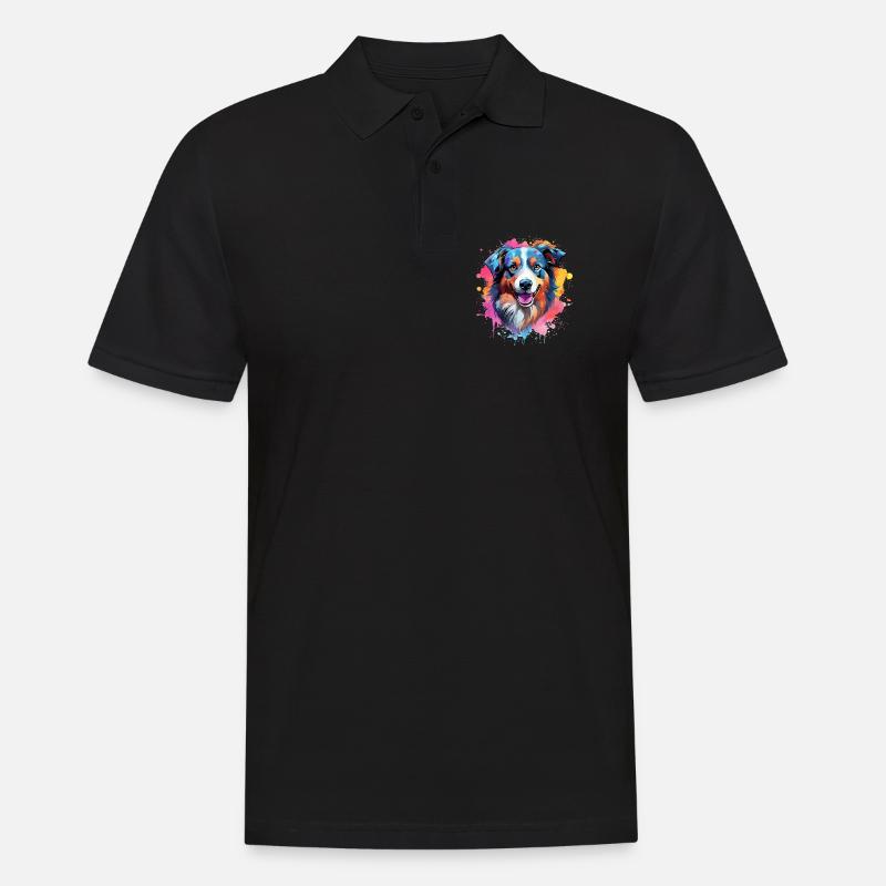 Farbenfrohe Splash-Kunst Australischer Schäferhund - Männer Poloshirt - Schwarz