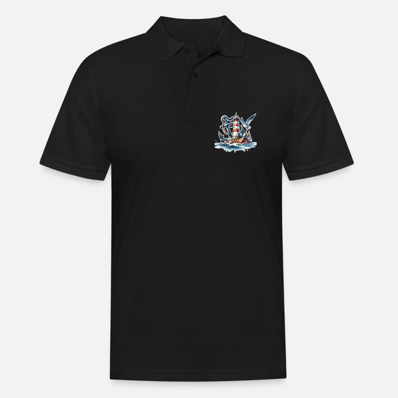 Leuchtturm Anker  - Männer Poloshirt - Schwarz