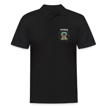 Ich bin 4 - Süßes Roboter zum 4. Geburtstag - Männer Poloshirt - Schwarz - Vorne - Kai (181cm)