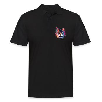 Bunte Splash-Art: Amerikanischer Bobtail-Katzenkopf - Männer Poloshirt - Schwarz - Vorne - Kai (181cm)