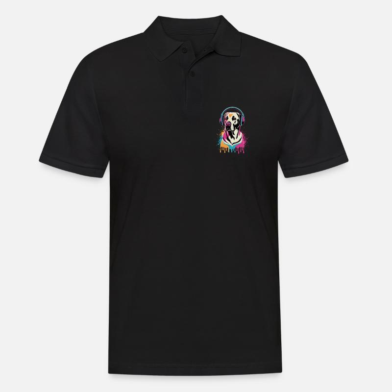 Labrador mit Kopfhörern - Männer Poloshirt - Schwarz