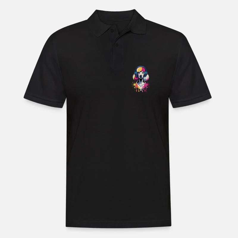 Pudel mit Kopfhörer - Männer Poloshirt - Schwarz