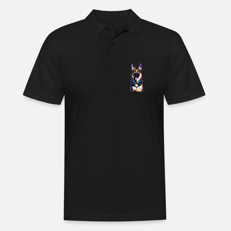 Deutscher Schäferhund mit Kopfhörer - Männer Poloshirt - Schwarz