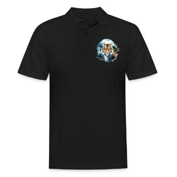 Tiger Raubkatze Natur Wald Mond Nacht Aquarell - Männer Poloshirt - Schwarz - Vorne - Kai (181cm)