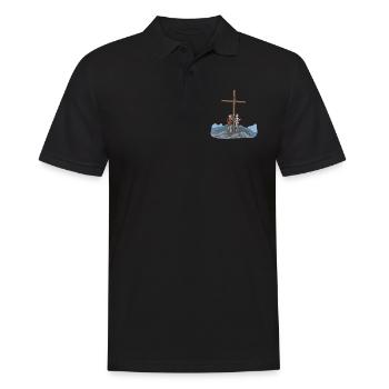 Hikers at the summit cross in the mountains - Men's Polo Shirt - black - Front - Kai (181cm)