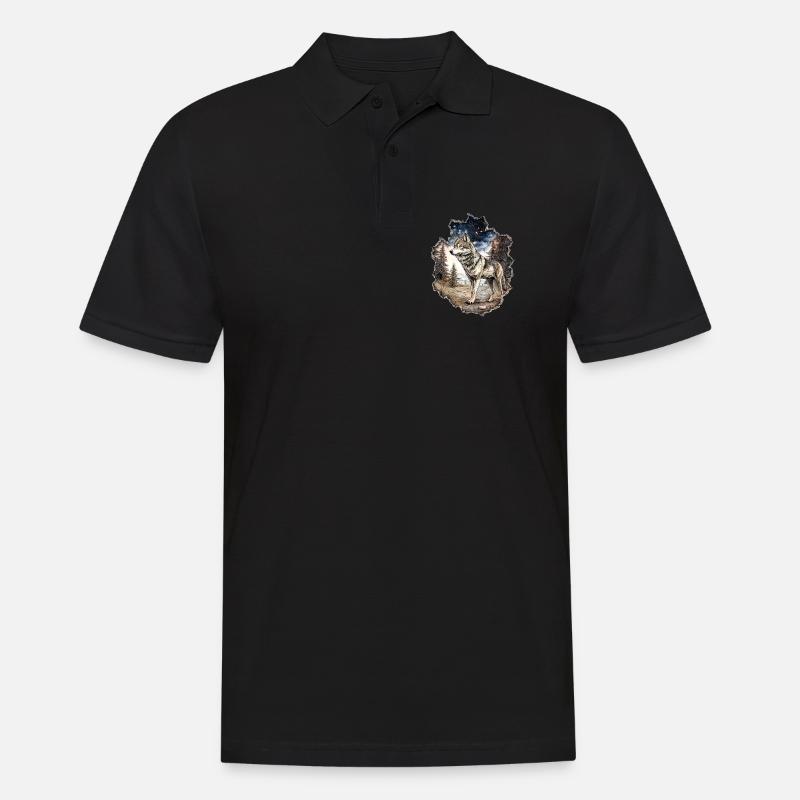 Wolf Sternenhimmel - Männer Poloshirt - Schwarz