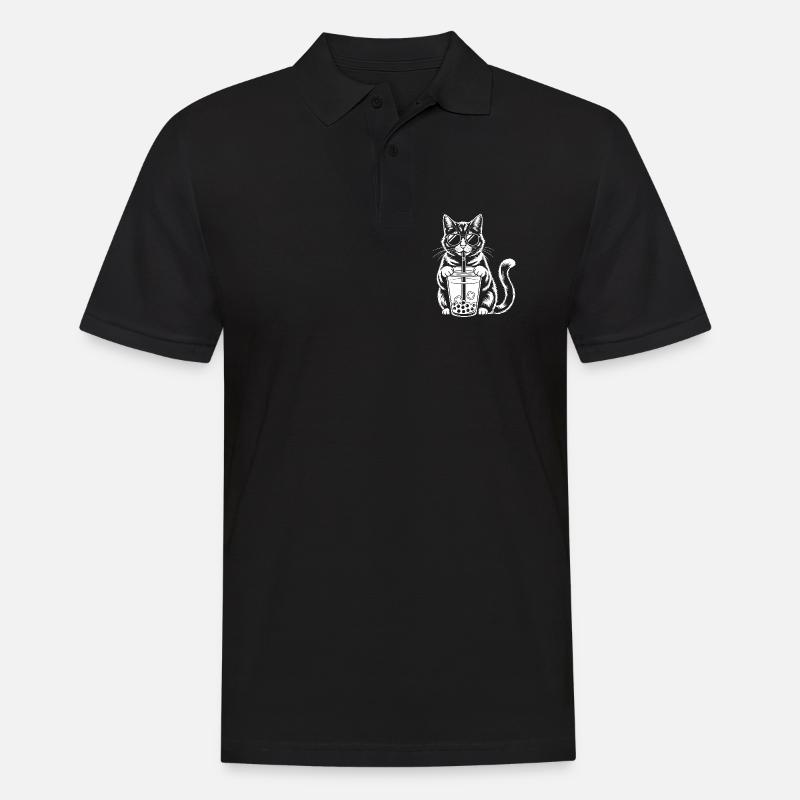 Katze mit Bubble Tee - Männer Poloshirt - Schwarz