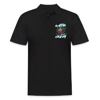 Motif drôle de style bande dessinée de chat mignon mais fou - Polo Homme - noir - Devant - Kai (181cm)