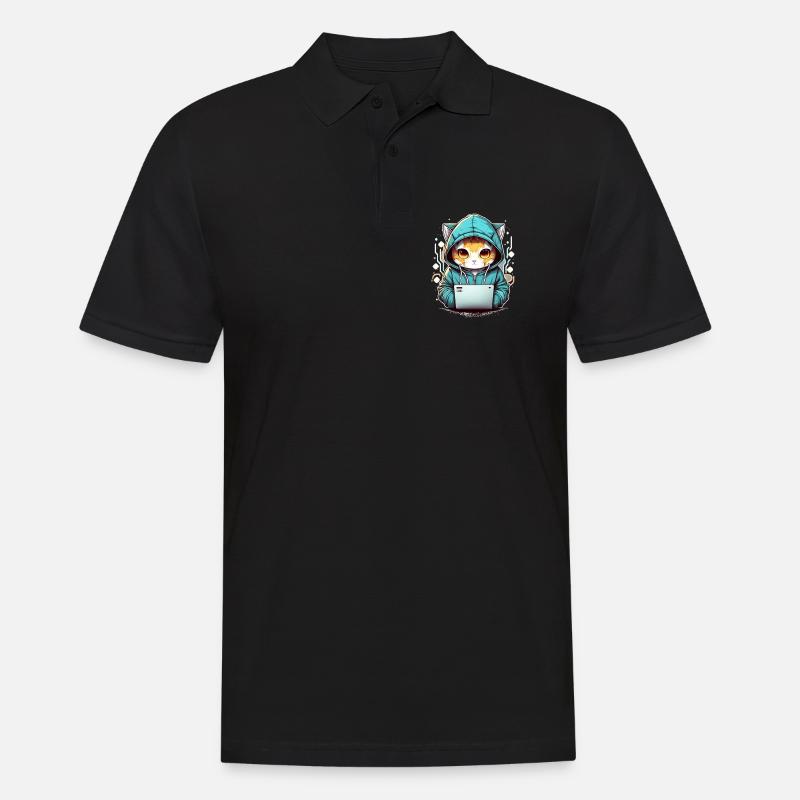 Coding cat - Männer Poloshirt - Schwarz