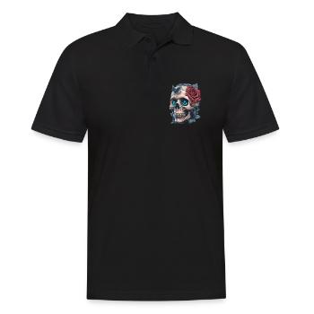 Crâne avec des roses - Polo Homme - noir - Devant - Kai (181cm)