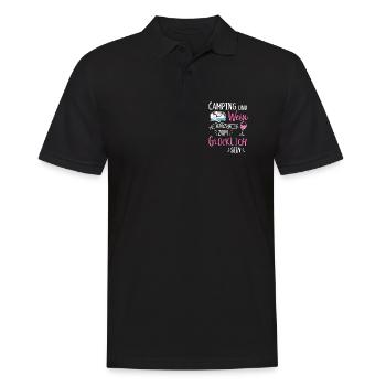 Camping und Wein Wohnwagen Camper Campingplatz - Männer Poloshirt - Schwarz - Vorne - Kai (181cm)