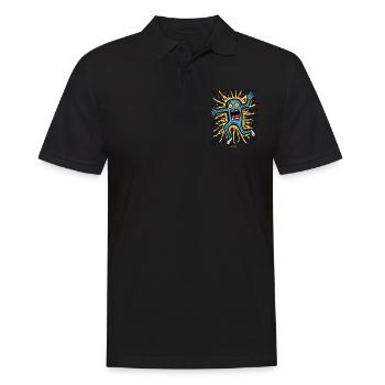 Verspielte Pop-Art: Verrückter Cartoon - Männer Poloshirt - Schwarz - Vorne - Kai (181cm)