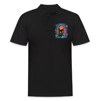 Ein Kunstwerk: Cartoon einer Katze im Kerker - Männer Poloshirt - Schwarz - Vorne - Kai (181cm)