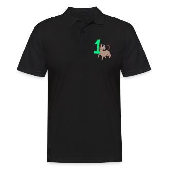 1 Jahr alt - Einschulung - Pferd Motiv - Zahl 1 - Männer Poloshirt - Schwarz - Vorne - Kai (181cm)
