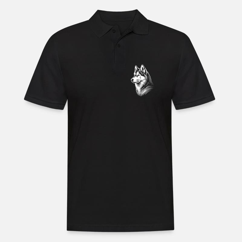 Huskykopf, schwarz-weiß, Hundeschlitten - Männer Poloshirt - Schwarz