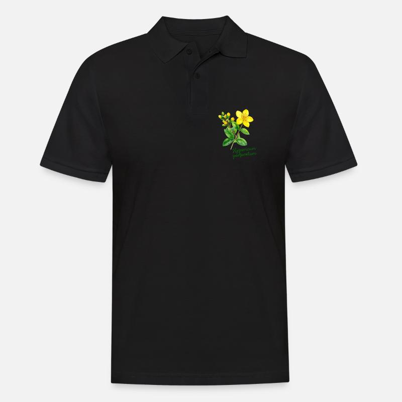 Hypericum perforatum - botanische Illustration - Männer Poloshirt - Schwarz