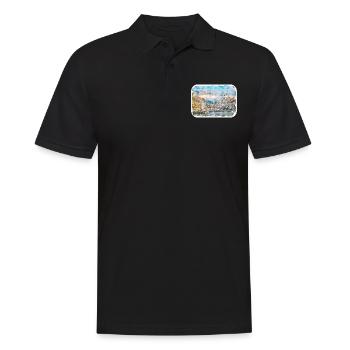 Luzern Schweiz Aquarellskizze gezeichnet Illust - Männer Poloshirt - Schwarz - Vorne - Kai (181cm)