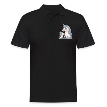 Mama zwei Einhörner großes und kleines Einhorn - Männer Poloshirt - Schwarz - Vorne - Kai (181cm)