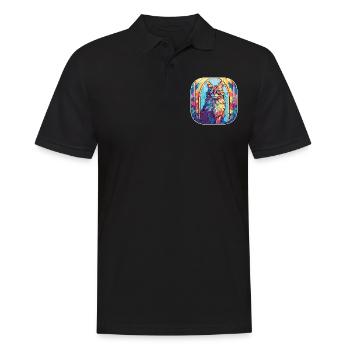 Aquarelle colorée de race de chat américain Bobtail - Polo Homme - noir - Devant - Kai (181cm)