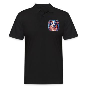 Aquarelle colorée de race de chien de berger australien - Polo Homme - noir - Devant - Kai (181cm)