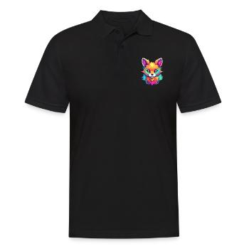 Fuchs Buntes Aquarell Cartoon Kawaii Tier - Männer Poloshirt - Schwarz - Vorne - Kai (181cm)