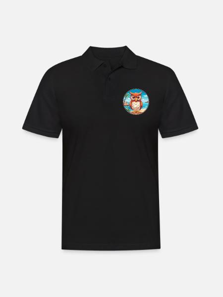 ugle, akvarel, cartoon, kawaii Clipart, dyr - Herre poloshirt - sort