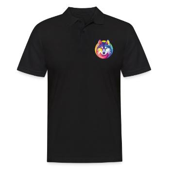 Husky Colorful Watercolor Animal Pet Illustration - Men's Polo Shirt - black - Front - Kai (181cm)